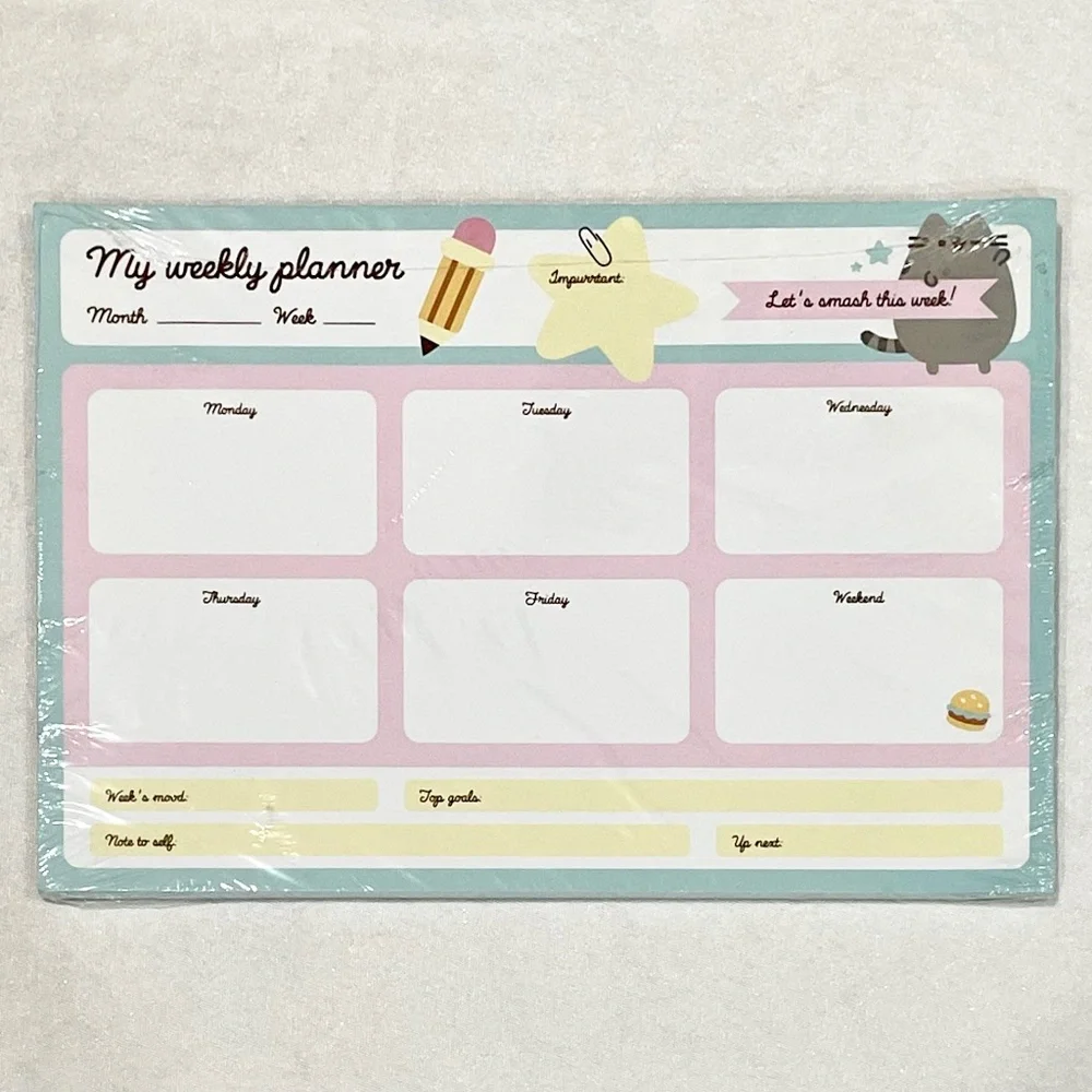 Pusheen Snacks Weekly Schedule Planner Stationary Desk Pad 2020 Kawaii Cat *NEW*